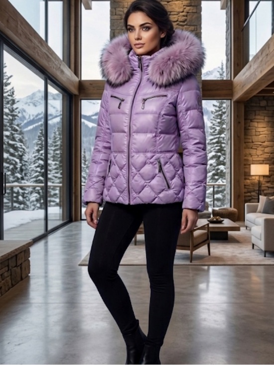 Jackets & Blazers - Real Fur Real Down Lavender Puffer Jacket Detachable Hood Pockets L